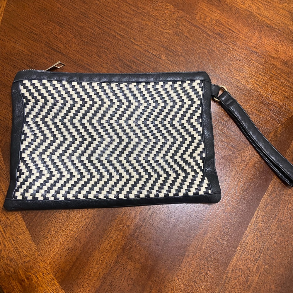 Black and White leather clutch